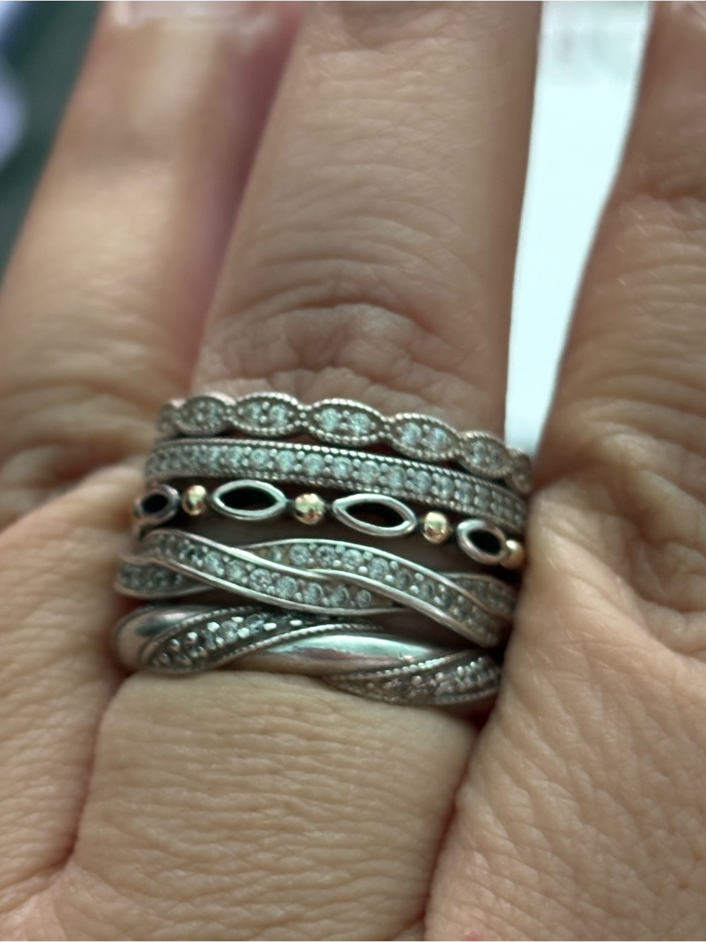 Pandora Silver and Gold Tone Stacked Ring Set
